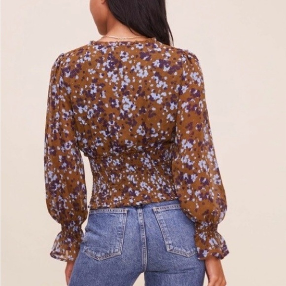 ASTR Brown/Olive and Blue Floral Blouse - Picture 2 of 11
